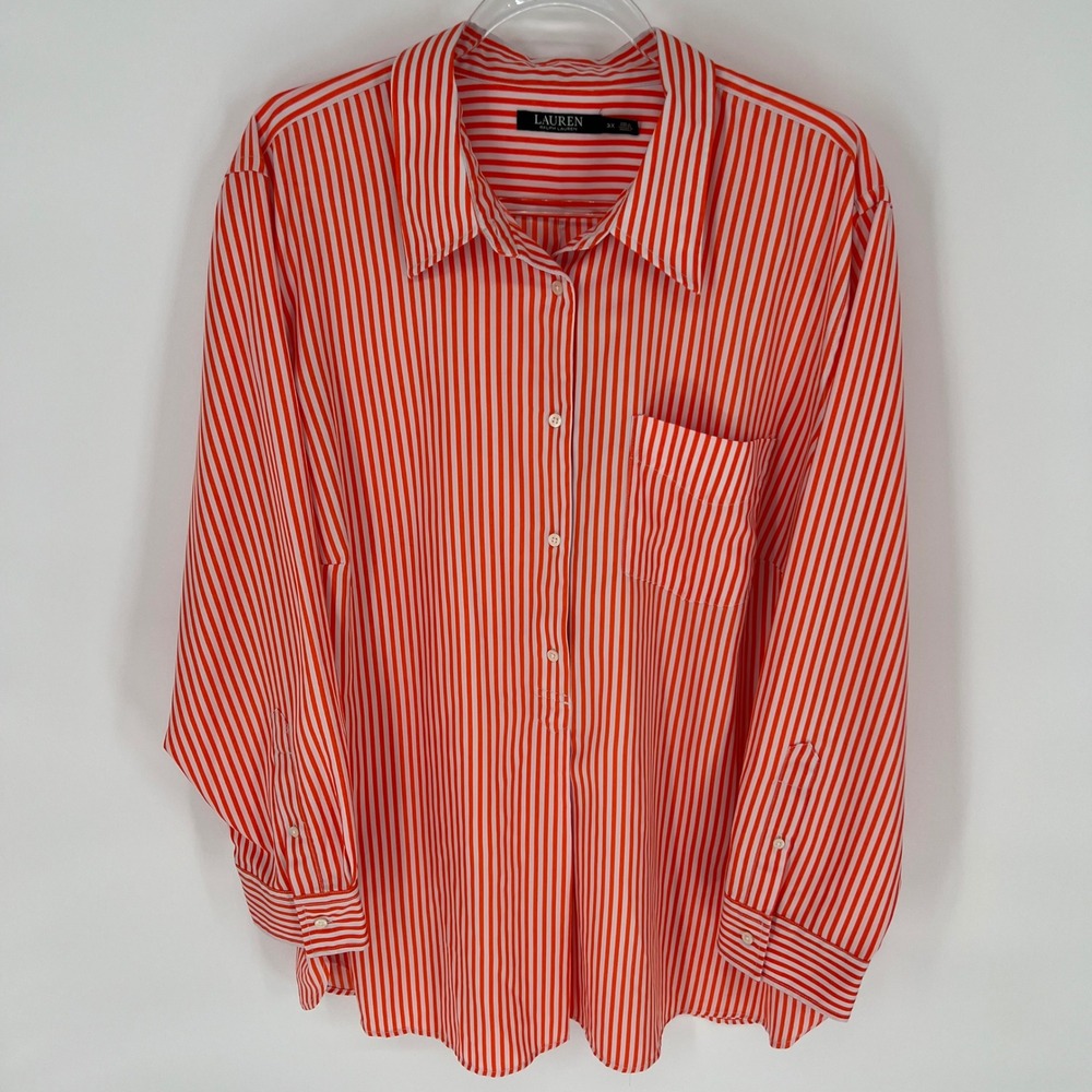 Lauren Ralph Lauren Red and White Striped Button-Down Shirt